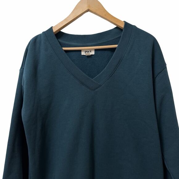 Pact Womens Organic Cotton Blend V Neck Sweatshirt Size M Blue Cozy Sustainable - Picture 2 of 9